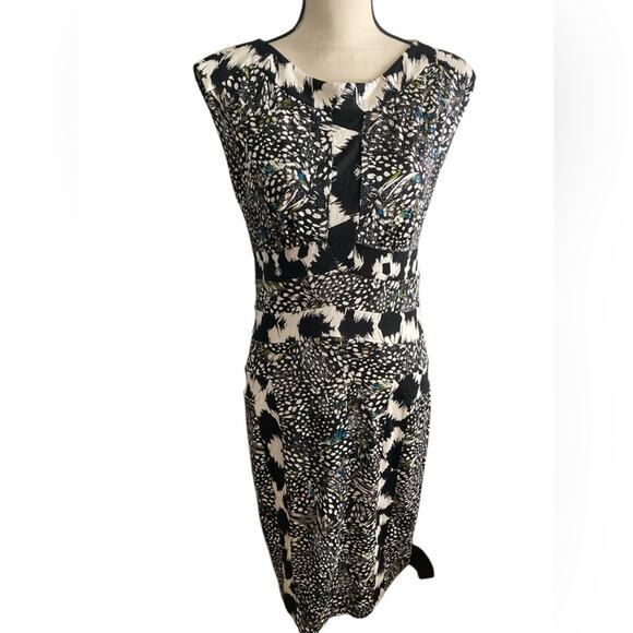 SOLD 😎 Diane Von Furstenberg black printed silk knit stirling sheath dress - Picture 1 of 14